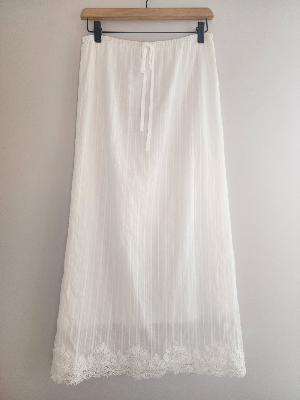 White 100% Cotton Lace Trim Dobby Midi Maxi Skirt Small Boho Fairy Cottagecore - Picture 2 of 16
